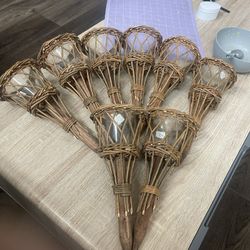 teak back yard candle holders
