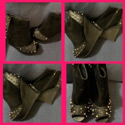 Black Suede Silver Stud booties -11