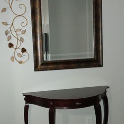 Console table  mirror + flowers plaque 