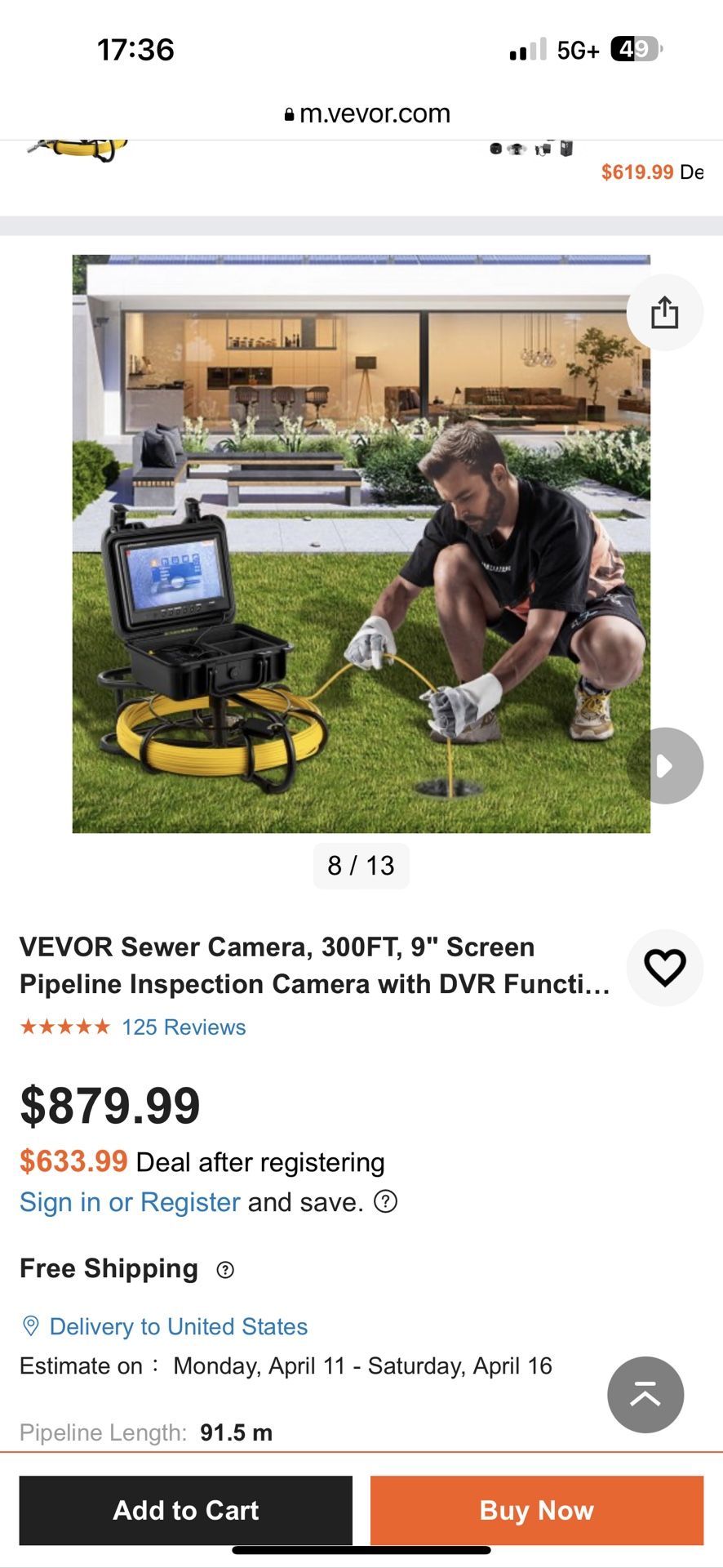 VEVOR Sewer Camera, 300FT, 9" Screen Pipeline Inspection Camera with DVR Functi