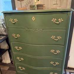 Gorgeous Green & Gold French Tall Dresser 