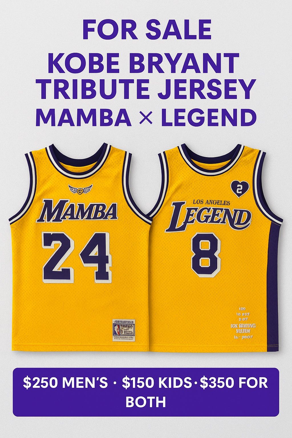 Custom & Authentic KOBE BRYANT Lakers Jersey SET