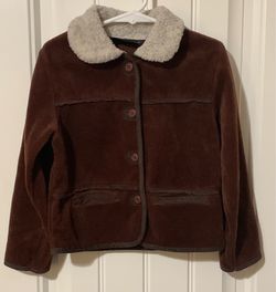Girls Brown Jacket with Shearling Collar, Size 4 Slim