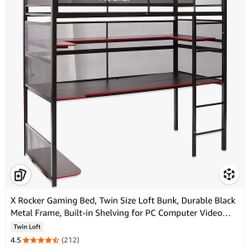 X Rocker Gaming Bed, Twin Size Loft Bunk, 