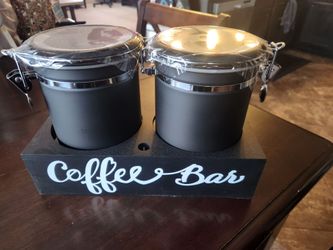 2 Pcs 66 oz Coffee Sugar Canisters with Shelf Scoop Lids, Black