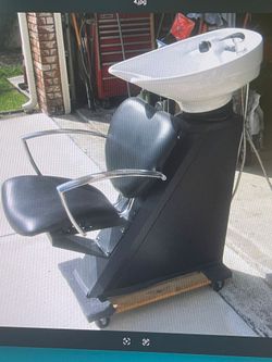 Shampoo Sink and Chair Black and Silver for Beauty Shop