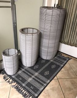 Set of 3 Woven Rattan Cylinder planters