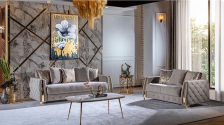 Brand New Luxury Velvet Sofa Set with Gold Accents