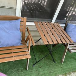 Patio Set. 2 Chairs, Table And 2 Cushions