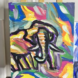 Rainbow Elephant 16x20 Painting 