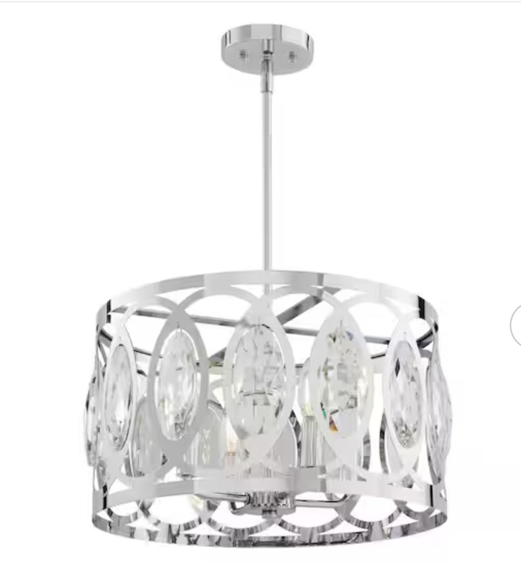 Light Polished Chrome Round Drum Crystal Pendant Light