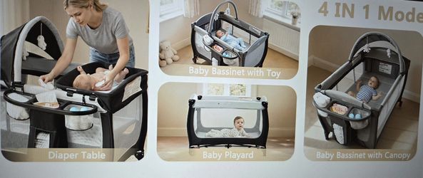 4 in 1 Portable Pack-and-Play, Baby Playard with Bassinet (0 – 36 months)