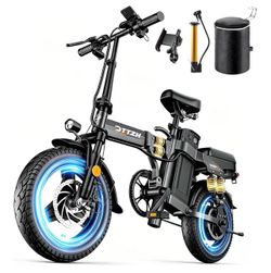 Foldable Ebike with Keyless Ignore, 1000, 28MPH, 48V 15Ah, Max 60-80 Miles Range Folding Electric Bike, 14" Commuter Adult Electric Bicycle