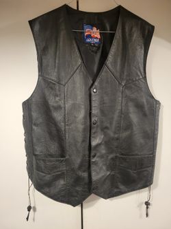 Men's Black Classic Club Style Motorcycle Original Leather Vest - X-Large