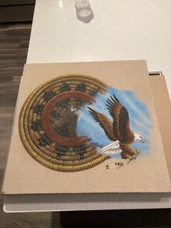 Eagle Navajo Original canvas on a stone 16 inches wall hanger
