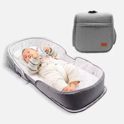 Portable Folding Bed Mobile Bed Bionic Bed Backpack for Mom Complete Portable Baby Crib with Mosquito Net and Adjustable Support