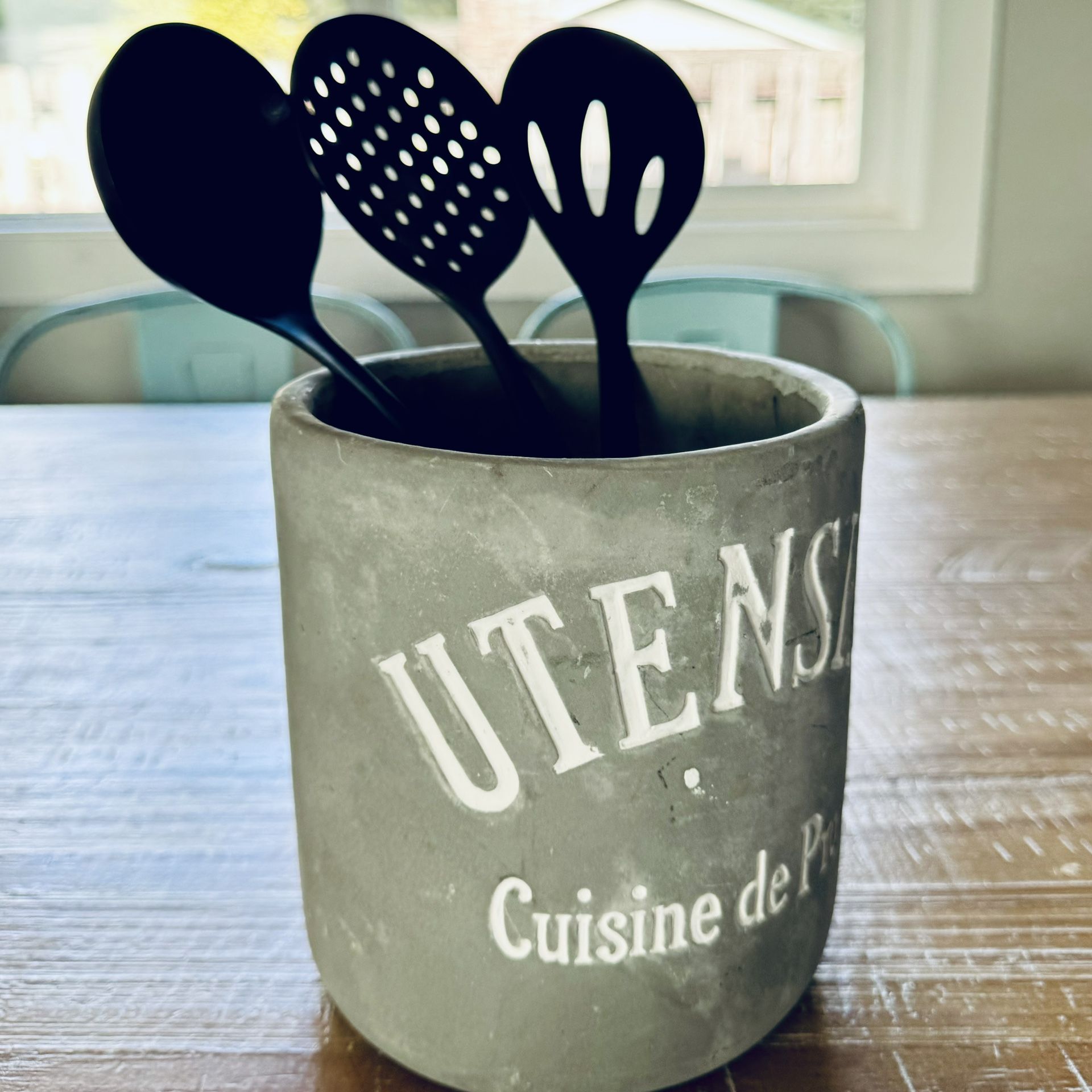 Concrete Kitchen Utensil Holder Plus Black Stainless Steel Kitchen Utensils