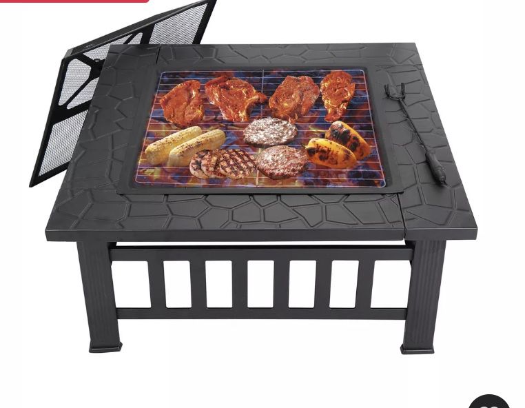 32" Wood Burning Fire Pit Outdoor Garden Patio BBQ Grill Square Stove W/ Cover