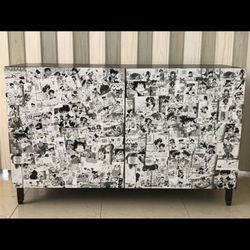 CUSTOMIZED  CABINET; WITH ANIME DECOUPAGE TECHNIQUE ON THE DOORS.