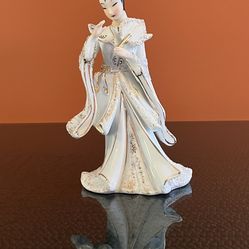 Rare Vintage Geo Z. Lefton KW129 Japanese Woman With Fan Hand Painted Gilt 6” H