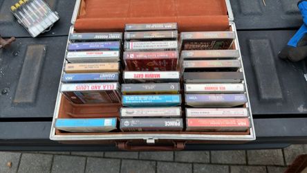 Lot of Vintage Cassette Tapes in Carry Case