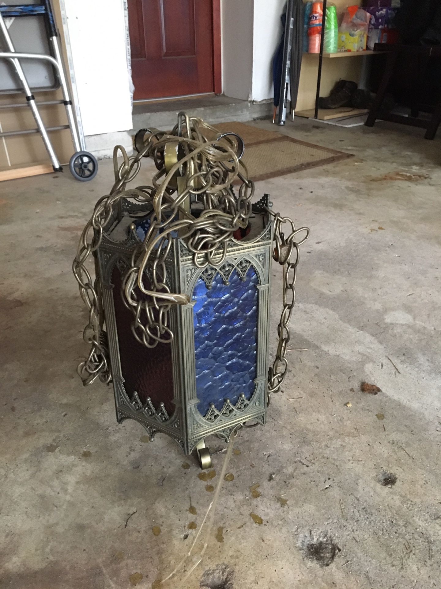 Vintage gothic brass hanging lamp