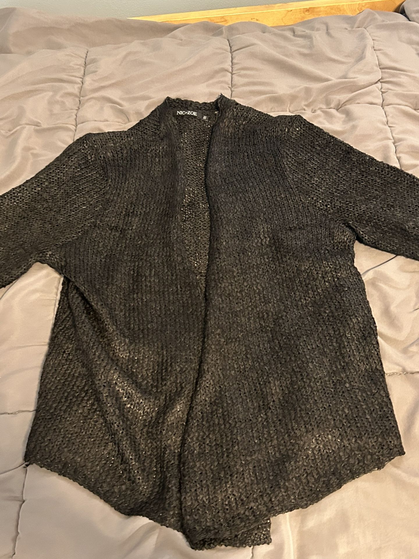 Nic + Zoe PM Petite Medium Mesh Cardigan 3/4 Quarter Sleeve Sweater - Black