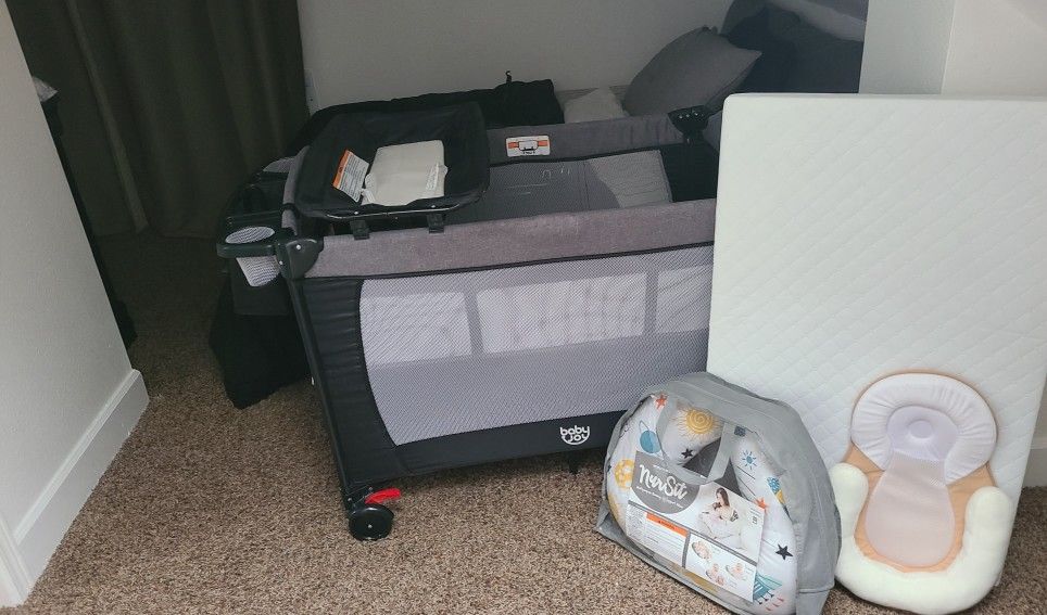 BABY JOY 5 in 1 Bundle, Baby Bedside Crib with Bassinet, Multi-Function