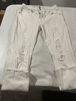 ASHLEY MASON Pants WHITE Destroyed Mid-Rise SKINNY Cropped JEANS Sz 9