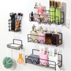 Shower Caddy, 5 Packs Shower Organizer Shelf, Adhesive Shower Shelves No Drilling, Large Capacity, Rustproof Stainless Steel Wall Bathroom Organizer B