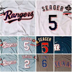 Stitched Championship Jerseys Several sizes Texas Rangers jerseys Corey Seager, Marcus Semian and Josh Jung