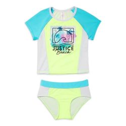 Girls Justice Rash Guard Swimsuit 12/14 Brand New In Package 