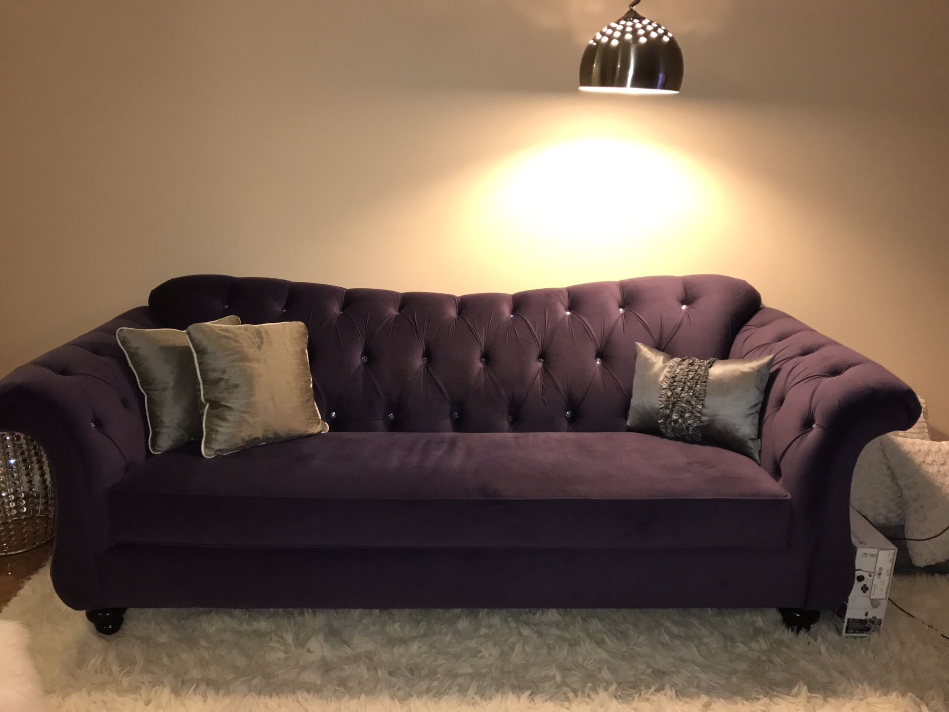 96-inch purple microfiber sofa/couch $400 (price reduced)