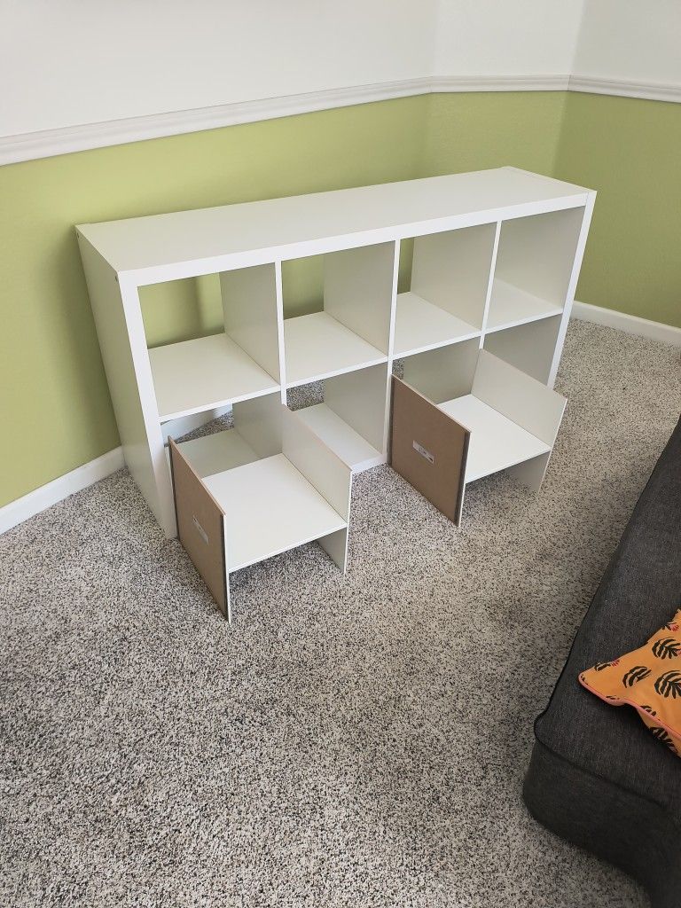 IKEA KALLAX shelf unit, white, 30 1/8" x 57 5/8" + two shelf divider inserts