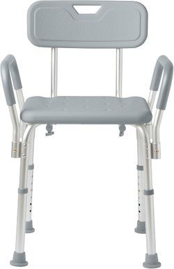 Medline Shower Chair for Inside Shower, Heavy Duty, 350 lb Capacity, Adjustable Height, Non-Slip Seat with Padded Armrests & Back, White