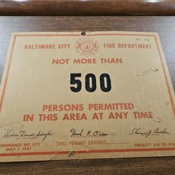 1967 Baltimore City Fire Dept Occupancy Permit - Vintage / Original