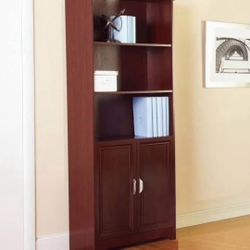 Realspace Magellan 72" H Bookcase Classic Cherry 5-Shelf, with Doors