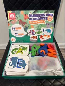 Coogam Numbers & Alphabet Flashcards with Wooden Letter & Number Blocks Montessori Learning Set - Ages 3+