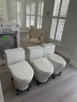 White Two-Piece Toilets – Set of 3