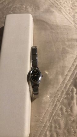 Small Silver Watch with Black Dial