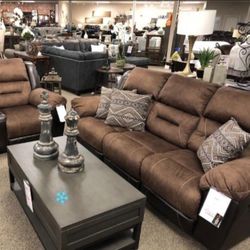 Two Tone Brown Earhart Reclining Sofa✅ Brand New💥 Best Price 👍