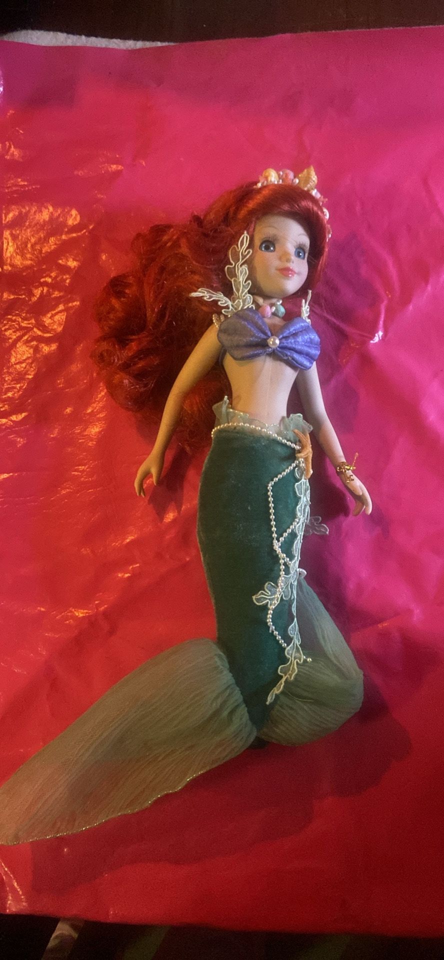 Rare Disney Ariel Little Mermaid Brass Key Porcelain Doll