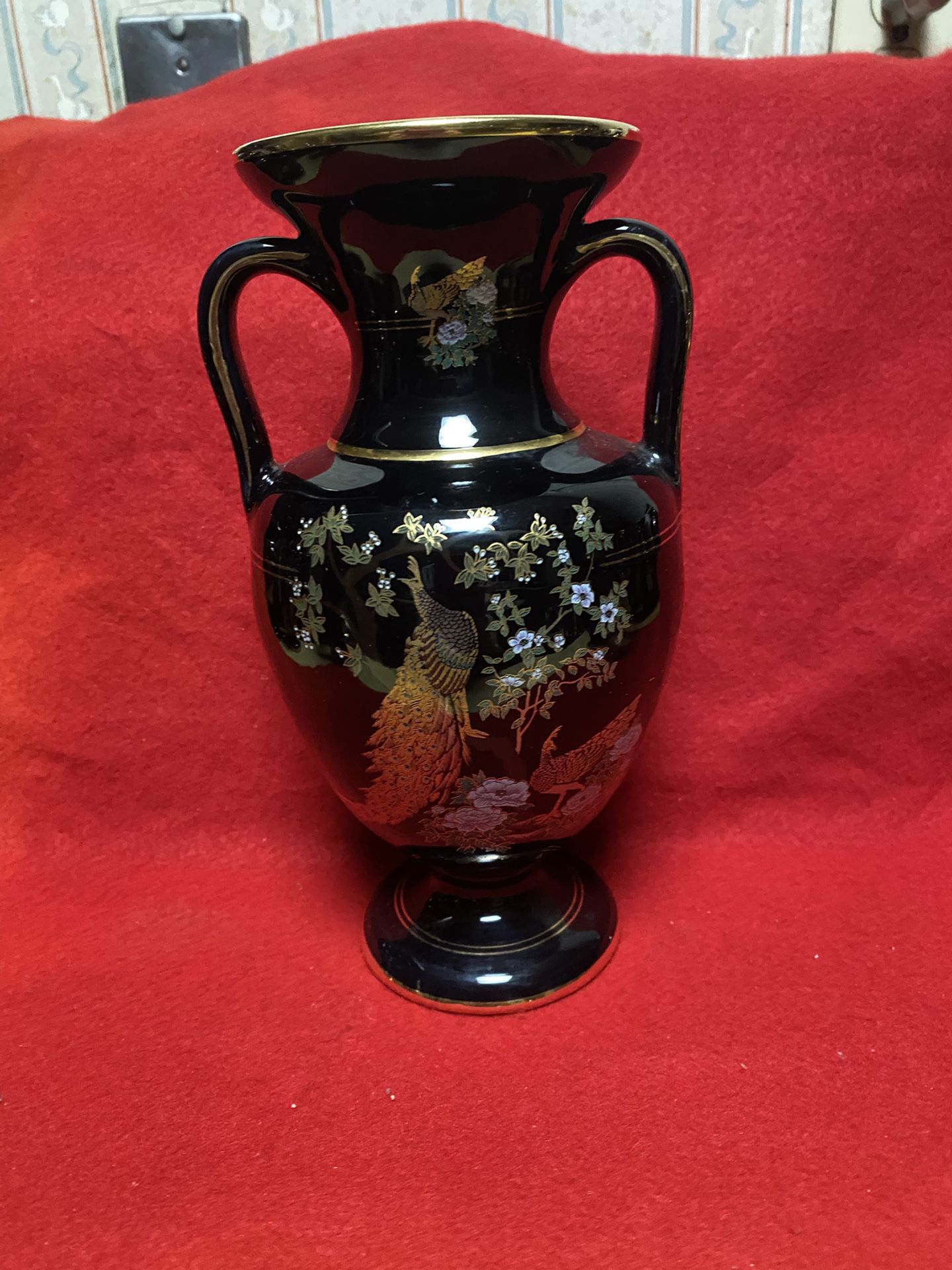 8.25 Inch 24k Black & Gold Handmade In Greece Imported From Greece Greek Ceramic Vase