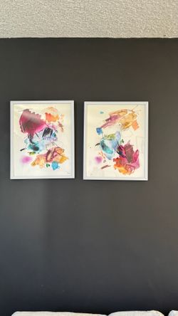 Set of 2 Colorful Abstract Framed Art Prints | 11x14 | Like New