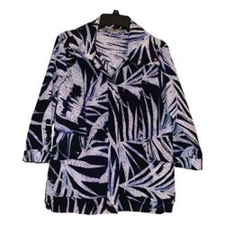 Chico’s Zenergy Lady Blue & White 3/4 Sleeve Adjustable Toggle Waist Winbreaker Jacket Size 0 (XS)