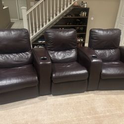 Large Theatre Style Leather Recliner Chairs Set If 3- $425