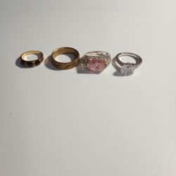 Four Beautiful Rings For Sale To A Silver One Is Brass And The Smaller One With The Stones It Could Be Gold Or Gold Plated