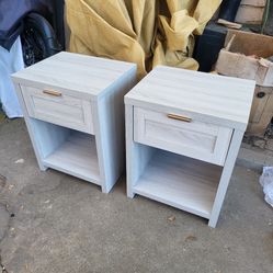 OAKHAM Farmhouse Nightstand, Boho End Table with Drawer and Open Shelf, Bedside Table for Bedroom Living Room, Pale Oak