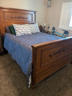 Wood oak queen bed frame, no mattress