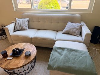 Mid-Century Modern Tufted Sofa with Ottoman